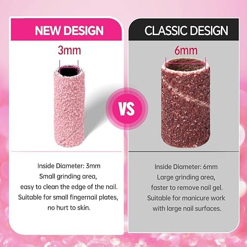 SALVMARY Sanding Bands for Nail Drill with 3.1MM Mandrel Bit Set, 180 Fine Grit Small Nail Files Sanding Band for Acrylic Nails Gel Manicure and Pedicure 50 Pcs, Pink thumbnail 2