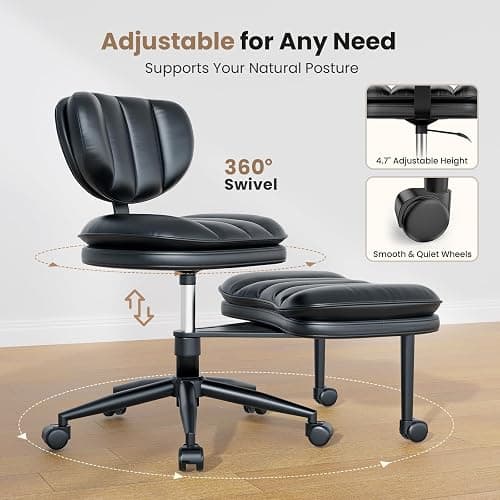 Cross Legged Office Chair, Ergonomic Cloud Criss Cross Desk Chair, Meditation Chair with Wheels, Height Adjustable Seat for ADHD, Wide Kneeling Chair with Back Support, Black thumbnail 7