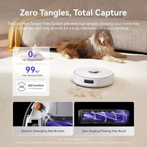 NARWAL Freo X10 Pro Robot Vacuum and Mop Combo, 11,000Pa Suction,DualFlow Tangle-Free System,MopExtend Edge Cleaning,Self-Emptying,Auto Mop Wash & Dry,for Pet Hair & Hard Floors,White thumbnail 8