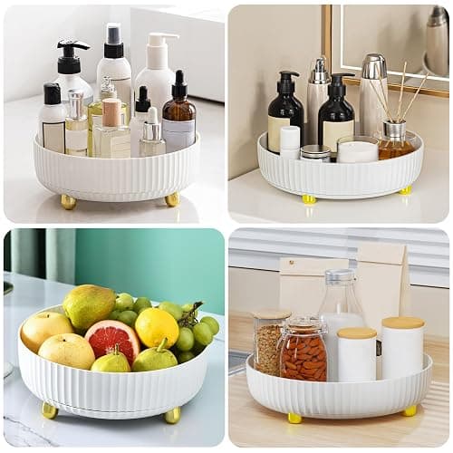Bekeify 360 Rotating Makeup Organiser Storage Large Capacity Stylish Cosmetic Organiser for Lipsticks Perfume Skincare Organizer for Vanity & Dressing Table Bathroom Bedroom, White thumbnail 3