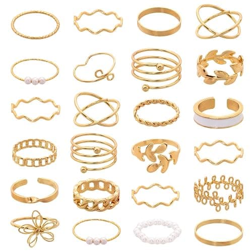 Fumwase Gold Stackable Rings Set for Women Pearl Knuckle Rings Open Stacking Knuckle Ring Jewelry Perfect for Stacking Layering - Image 1