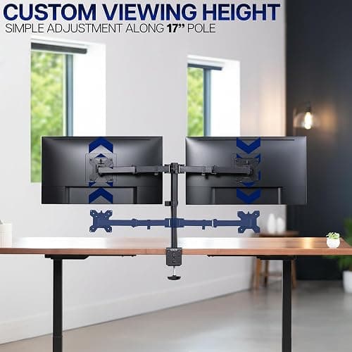VIVO Dual Monitor Desk Mount, Holds 2 Computer Screens up to 30 inches and 22lbs Each, Heavy Duty Fully Adjustable Steel Stand with C-Clamp and Grommet, Black, STAND-V002 thumbnail 5