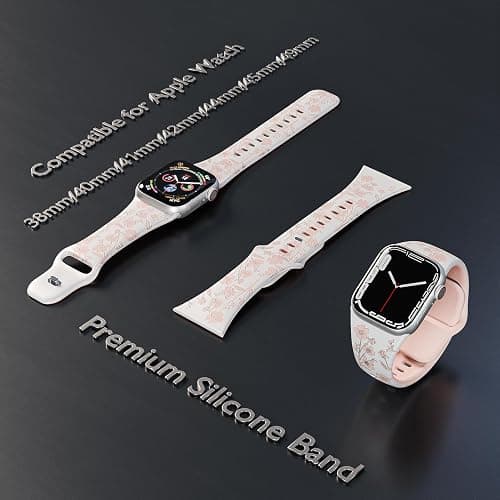 Floral Engraved Silicone Bands Compatible with Apple Watch Band 38mm 40mm 41mm 42mm 44mm 45mm 49mm for Women, Two-Tone Flower Sport Soft Strap for iWatch Series 9/Ultra/8/7/SE/6/5/4/3/2/1 thumbnail 3