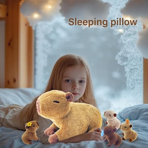 YUNCOL Capybara Plush，Cute Capybara Mommy Stuffed Animal with 4 Baby Capybara Plushies in Tummy，Kawaii Capybara Plush Toy Gift for Kids Girls Boys thumbnail 5