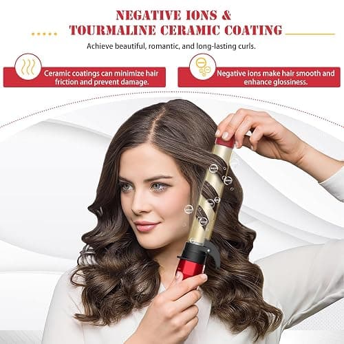 IAMFINE 3 in 1 Automatic Rotating Curling Iron, Rotating Auto Hair Curler Wand with Ceramic Coating, 3 Interchangeable Heating Barrels(0.75", 1", 1.25") with LCD Display Fast Heat for Curls and Waves thumbnail 4