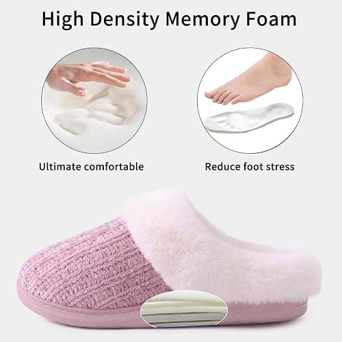Evshine Warm Knit House Slippers for Women Comfy Wool-Like Lined Chenille Slippers with Memory Foam and Indoor Outdoor Soles thumbnail 4