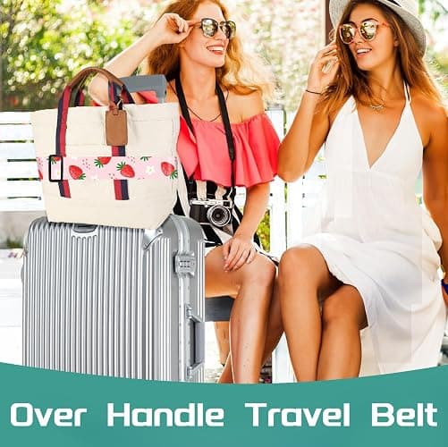 Slohif Luggage Straps for Suitcases Travel Belt Accessories Luggage Connector Identifiers 2 Pack Over Handle with Buckle Unique Nylon Adjustable Strap for Sleeping Bag Car Seat Lovely Strawberry thumbnail 6