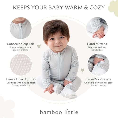 Bamboo Little Soft Baby Footie Pajamas, Baby Clothes, Newborn Sleepers, 95% Viscose and 5% Spandex, 0-24 Months - Cashmere Blue - 12-18 Months thumbnail 2