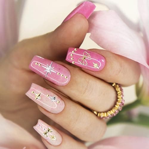 3D Nail Charms, VEGCOO 3 Boxes Gold Silver Nail Stuff Nail Gems Rhinestones Charms with Tweezers, Assorted Styles Bows Stars Pearls Nail Art Charms for Women Girls Nail Art DIY Accessories thumbnail 7