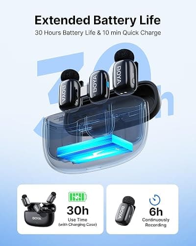 BOYA mini 2 Wireless Lavalier Microphones for iPhone 15/16/17 & Android, AI Noise Cancellation, App Control, 30H Battery Life with Charging Case, Lapel Microphone Wireless for Video Recording Vlogging thumbnail 8