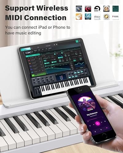 AiJoy 88-Key Piano Keyboard with Semi-Weighted Keys Portable Folding Piano, 128 Tones, Speakers, USB-MIDI, Carry-Bag, Sustain Pedal, Stand Electric Keyboard Piano for Beginners, White thumbnail 6