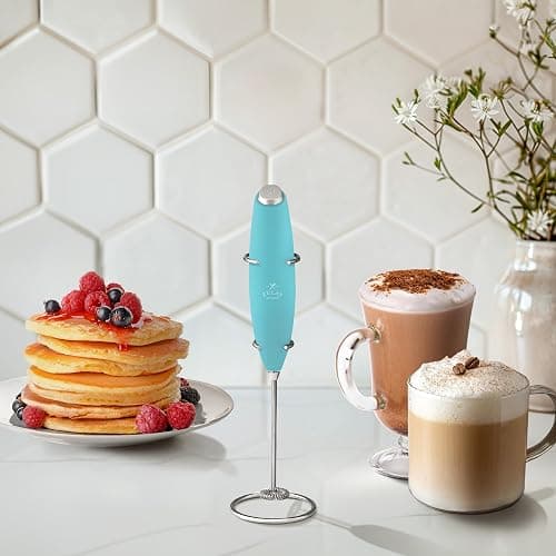 Zulay Kitchen Powerful Milk Frother Wand With Duracell Batteries - Ultra Fast Handheld Drink Mixer - Electric Whisk Foam Maker for Coffee, Lattes, Cappuccino & Matcha - Z1 Motor - Aqua thumbnail 7