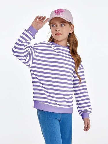 Haloumoning Girls Striped Crewneck Sweatshirt Kids Long Sleeve Oversized Fashion Pullover Tops Fall Clothes 5-14 Years thumbnail 3