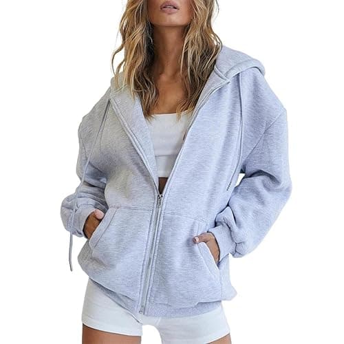 SHAOBGE Fall Sweatshirts for Women Zip Up Hoodies Oversized Sweatshirt Y2K Clothing Casual Drawstring Jacket with Pockets - Image 1
