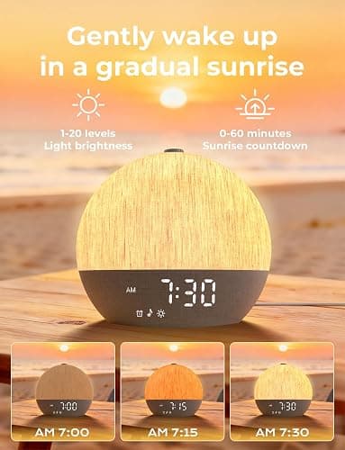 LIORQUE Sunrise Alarm Clock, Digital Alarm Clocks Bedside, Wake up Light with White Noise for Heavy Sleepers, 30 Sleep Sounds, Sleep Timer, Adjustable Volume & Brightness,Screen Free Design, Bluetooth thumbnail 4