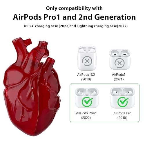 Heart-Shaped Liquid Silicone Protective Case for AirPods Pro 2/1 – Drop-Proof Cover with Metal Hook, Compatible with AirPods Pro Charging Case (Red) thumbnail 2