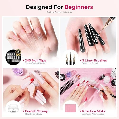 Glamonade Acrylic Nail Kit for Beginners: Professional Nail Set with Drill Acrylic Powder Gel Polish Nail Stamp for Home Starter Practice & DIY Manicure thumbnail 7