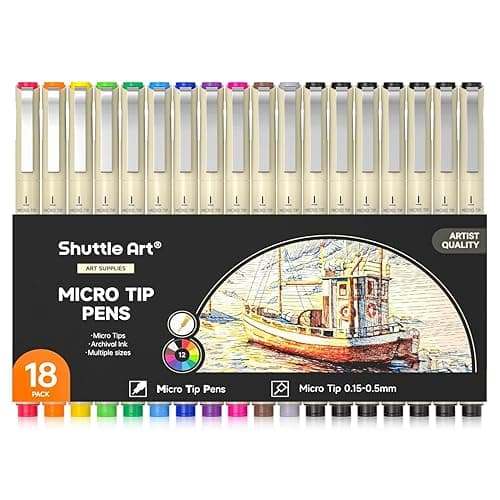 Shuttle Art 18-Pack Micro-line Pens - 11 Waterproof Archival Ink Colors in 0.3MM Felt Tip & 7 Blacks in 0.15-0.5MM For Journaling, Illustrating & Drawing - Image 1