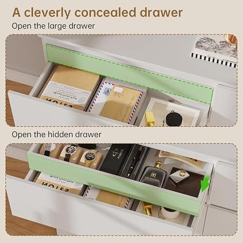 Dresser for Bedroom with 6 Drawers, 14.2" D x 47.2" W x 29.5" H, White | Modern Chest of Drawers with Hidden Drawer, Wood Storage Dresser, Storage Organizer for Living Room, Closet, Hallway thumbnail 8