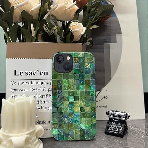 Kapadiy Case for iPhone 15 Case,Green Toned Glass Mosaic Patten Design - Hybrid Dual Protection Silicone + Hard PC Shockproof Full Body Cover Slim Anti-Scratch Protective Case for Men Women thumbnail 6