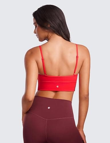 CRZ YOGA Womens Butterluxe Sweetheart Longline Sports Bra - V Neck Adjustable Thin Strap Yoga Camisole Padded Crop Top thumbnail 2