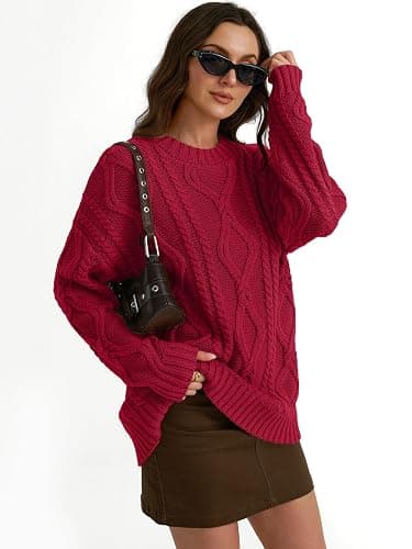 Trendy Queen Women's Oversized Cable Knit Crewneck Sweaters thumbnail 5