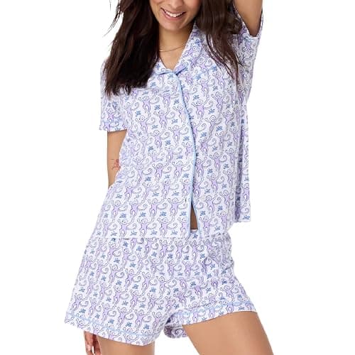 HMPEAIIY Womens Y2k Pajamas Set 2 Piece Button Down Monkey Shorts Set Roller Dupes Rabbit Preppy Loungewear Pjs - Image 1