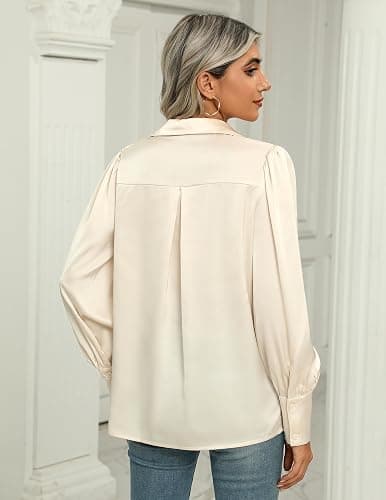 Zeagoo Womens Satin Blouse Lantern Long Sleeve Silk Button Down Shirt Dressy Casual Business Work Tunic Tops thumbnail 5