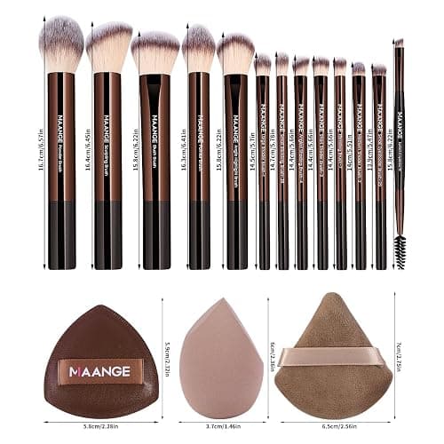MAANGE 16PCS Makeup Brush Set Travel Makeup Brushes for Liquid Powder Contour Concealer Cream Cosmetics Blending Eyeshadow Eyeliner (Coffee) thumbnail 7
