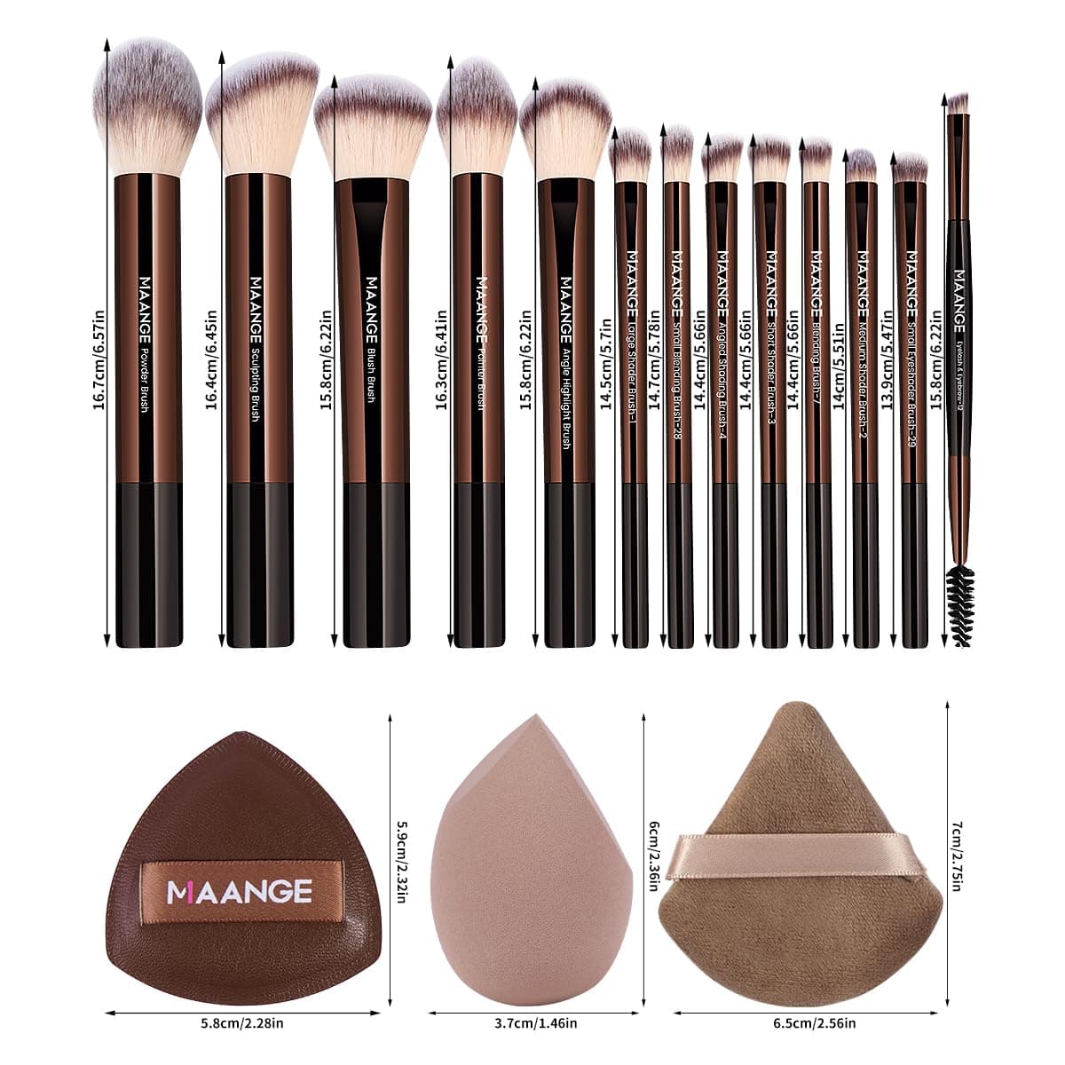 MAANGE 16PCS Makeup Brush Set Travel Makeup Brushes for Liquid Powder Contour Concealer Cream Cosmetics Blending Eyeshadow Eyeliner (Coffee) thumbnail 9