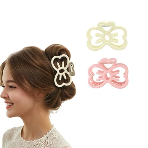 2 Pcs White and Pink Bow Claw Clips Kawaii Animal Barrettes Accessories for Women Girls Medium Cute Fun Cat Jaw Clip for Valentines Birthday Back to School Gifts - Image 1