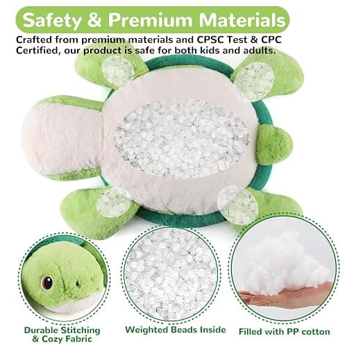 gnomantic Turtle Weighted Stuffed Animals - 22 Inch 4.5 Pounds Weighted Plushies Sea Turtle Stuffed Animal - Big Tortoise Plush Pillow - Cute Plush Toys Gifts for Kids & Adults (22" 4.5 lbs) thumbnail 5