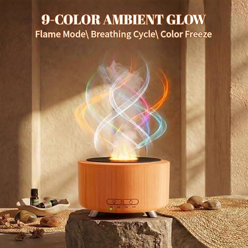 500ML Retro Vinyl Essential Oil Diffuser for Home | 3D flame effect & 9 colors. 500ml tank lasts 14H for deep sleep. BPA-free with auto-off ensures safety for babies and pets. thumbnail 3