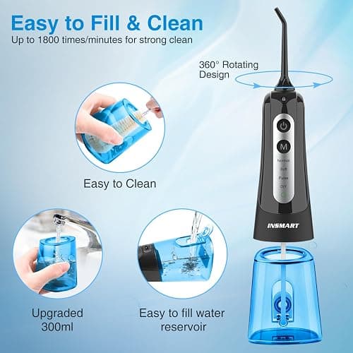 INSMART Water Flosser for Teeth: Cordless Dental Electric Flosser for Oral Care,Rechargeable Floss DIY Mode IPX7 Waterproof,Portable Travel Flossers Set for Teeth cleaning with 4 Modes thumbnail 2