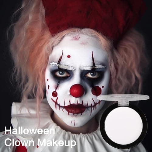 UCANBE Goth White Cream to Powder Foundation Makeup, Professional Clown White Face Body Paint with Matte Finish for Halloween, SFX Makeup, Cosplay, Costume, Stage, Mime & Film(0.52oz) - White thumbnail 5