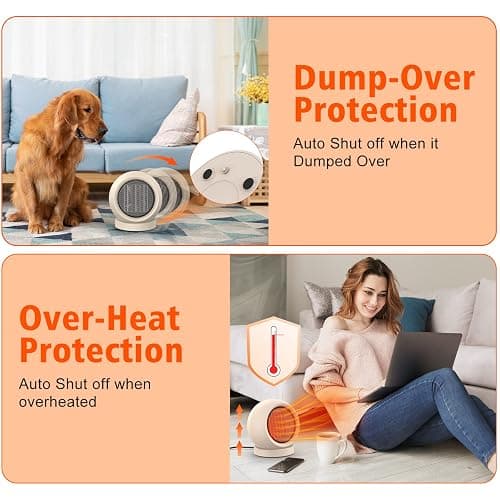 Coolfor Space Heater,PTC Ceramic/Portable Electric Desktop Heater High Output Desktop Heater for Home Bedroom Office Desk Indoor Use(Light Brown) thumbnail 6