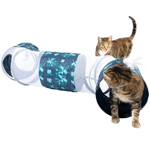 PetFusion KittyCurve Cat Tunnel, 62x10x10” (lwh) | Interactive Cat Toy Feathers, Transparent Sections, Four Entries & Exits | Hide, Play, Peak & Pounce | Great for Small Dogs | 1 Year Warr - Image 1
