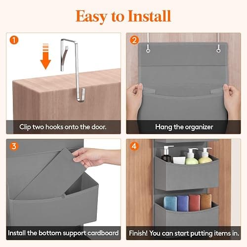 Lifewit Over the Door Organizer, Wardrobe Storage Organiser with Adjustable Metal Hangers, hanging shelves Behind Door for Bedroom, Bathroom, Pantry, Nursery, Kitchen, Dorm, 4 Shelf,Grey thumbnail 7