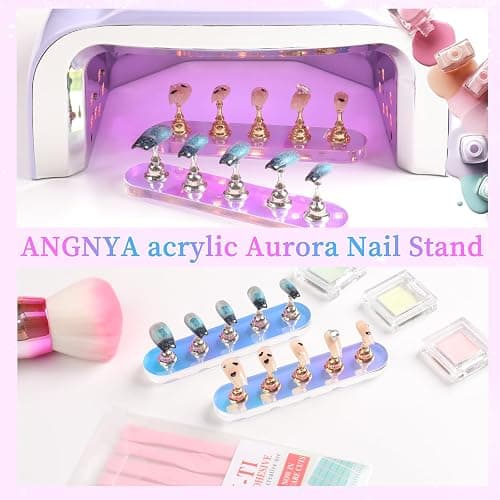 ANGNYA Nail Stands for Press Ons Fake Nail Holder for Painting Nails Art | 2 Sets, 96Pcs Sticky Tapes, Iridescent Color, Strong Magnetic, Sturdy and Easy to Use, Good for Nail Display and Practice thumbnail 3