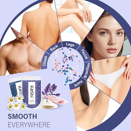 KeShi Waxing Kit, Painless Hair Removal Wax Warmer with 6 Bags Hard Wax Beans for Full Body, Legs, Face, Eyebrows & Bikini— Ideal for Both Women & Men thumbnail 6