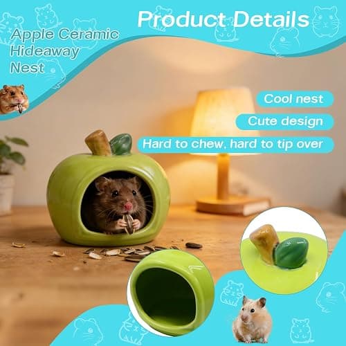 PENCK Cute Ceramic Hamster Hideout Habitats Syrian Dwarf Hamster Hide Hideaway House Cozy Bed Mini Chinchilla Gerbils Mice Hut Small Animals Sand Bath Cave Cage Accessories (Green) thumbnail 3