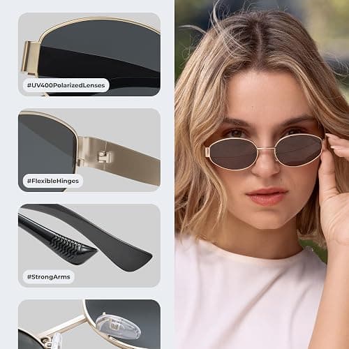 livho Retro Polarized Sunglasses - UV400 Protection, Oval Shape, Metal Frames - Matching Soft Case Inlcuded thumbnail 4