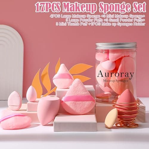 17PCS Makeup Sponge Set with 6PCS Powder Puff, 3PCS Mini Makeup Sponges, 3PCS Foundation Mini Make Up Sponge Puff and 1PCS Make Up Sponges Holder (Pink) thumbnail 2