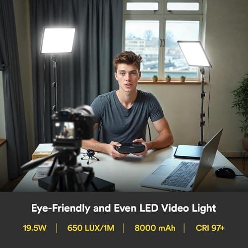 RALENO 13" Edge-Lit LED Video Light Panel Kit (2-Pack), Bi-Color 2500K-6500K Soft Studio Lights with CRI 95+, 75" Stand & 8000mAh Battery, Photography Light for Streaming/Zoom/YouTube/Makeup thumbnail 2