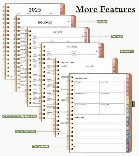Monthly Planner 2025-2026, 15 Months Hardcover Calendar Planner from October 2025 - December 2026, 7.4'' x 9.6'' Monthly Planner with Tabs, Spiral Daily Planner Perfect for Office School Teacher Student, Green thumbnail 6
