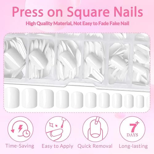EternalClassic White Press on Nails Short Fake Nails, 240PCS Square Press ons Acrylic Nail Press ons with Adhesive Taps Stick on Nails for Women thumbnail 2