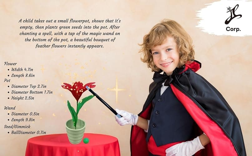 JL Corp. Wand to Flower Magic Trick - Swing Your Wand and Flower Will Appear Easy Magic Performance Magic Tricks for Girls and Boys,Beginners thumbnail 2