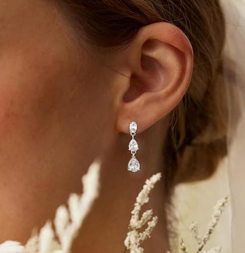 Lunvky 14K Gold Plated Dangle Earrings for Women Dainty Silver Drop Earring Trendy Long Dangling Wedding Bridesmaid Hoop Diamond Crystal Cute Earring Prom Jewelry Graduation Gifts thumbnail 4