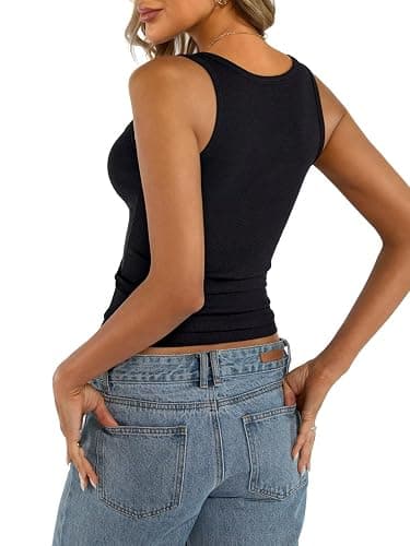 EasyGala Womens Cotton Square Neck Ribbed Tank Tops Fitted Thin Shoulder Strap Sleeveless Basic Summer Cami Clothes 2026 thumbnail 4