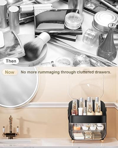 Makeup Organizer Countertop, Skincare Holder Bathroom Counter Organizer, Storage Box Cosmetic Display Cases, Teen Girl Gifts Make up Organizers for Vanity, Dresser (Black) thumbnail 8